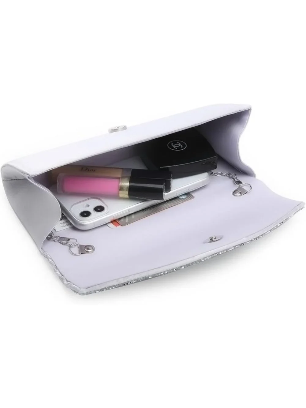 Women's Silver Rhinestone Evening Clutch Purse Formal Hand Bag Prom Party Bag